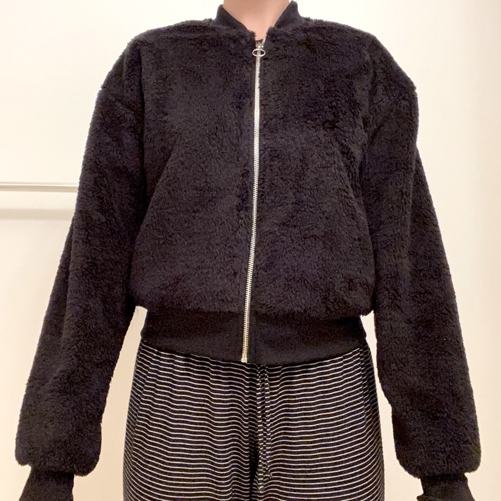 Express Black Sherpa Bomber Jacket